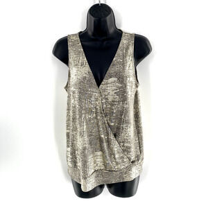 Anthropologie Sabrina Gold Shimmer V-Neck Tank Top Blouse Faux Wrap Womens Sz S‎